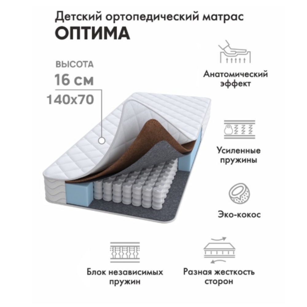 Детский ортопедический матрас Оптима 140*70